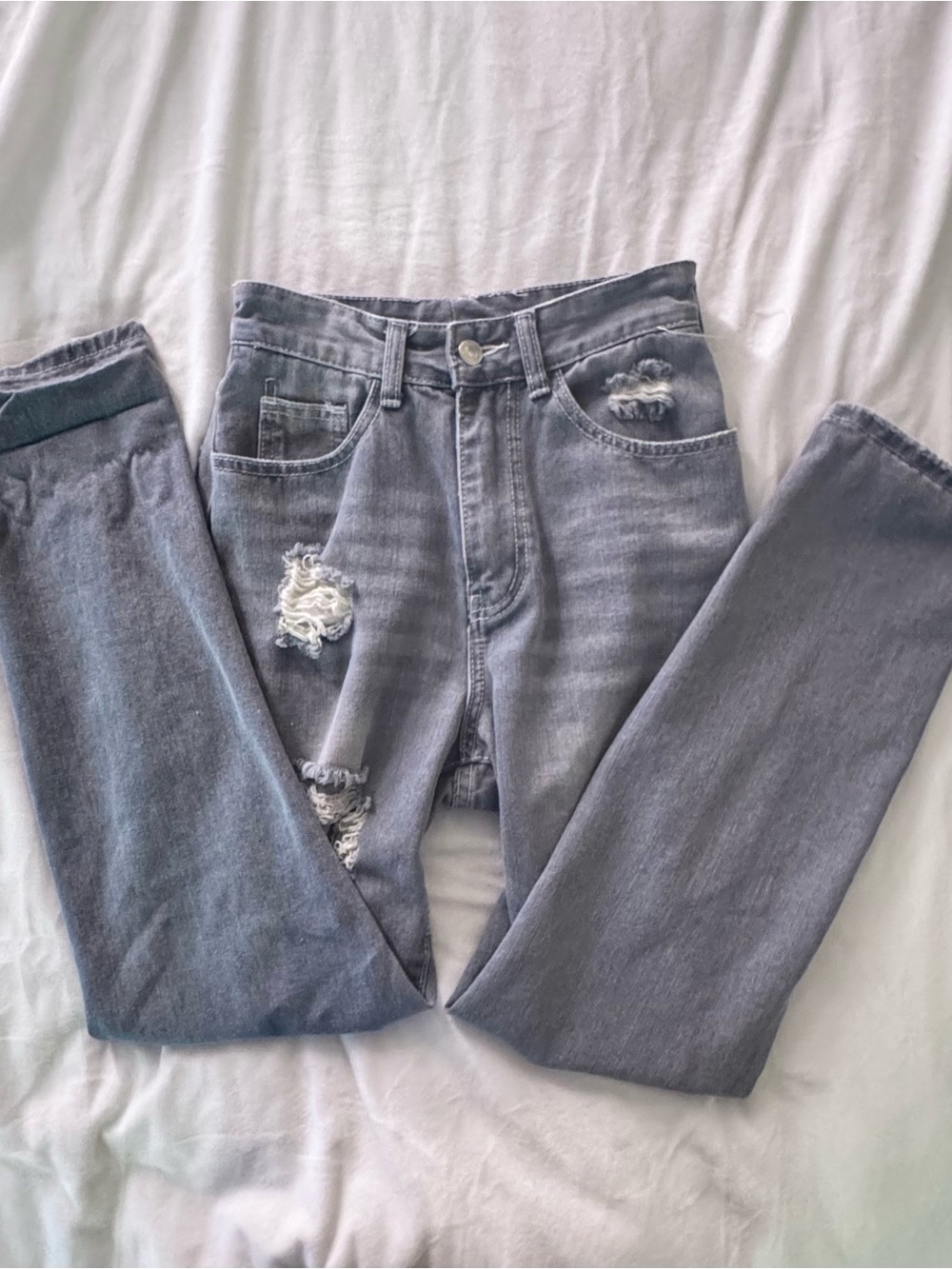Distressed Ripped Straight Leg Jeans